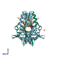 PDB entry 5hrg coloured by chain, side view.