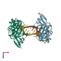 PDB entry 5hrg coloured by chain, top view.
