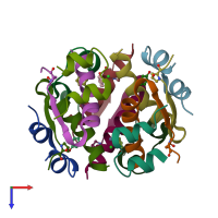 PDB entry 5hrq coloured by chain, top view.