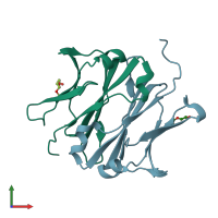 PDB entry 5hsf coloured by chain, front view.