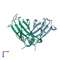 PDB entry 5hsf coloured by chain, top view.
