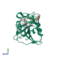 PDB entry 5hsr coloured by chain, side view.