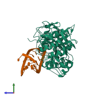 PDB entry 5hsw coloured by chain, side view.