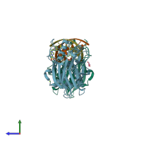 PDB entry 5ht2 coloured by chain, side view.