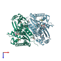 PDB entry 5htk coloured by chain, top view.