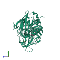 Monomeric assembly 1 of PDB entry 5hu0 coloured by chemically distinct molecules, side view.