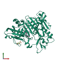 Monomeric assembly 2 of PDB entry 5hu0 coloured by chemically distinct molecules, front view.