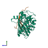 PDB entry 5hu3 coloured by chain, side view.