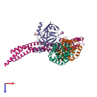 PDB entry 5hu6 coloured by chain, top view.