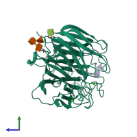 PDB entry 5hug coloured by chain, side view.