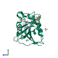 PDB entry 5hui coloured by chain, side view.
