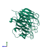 PDB entry 5hun coloured by chain, side view.