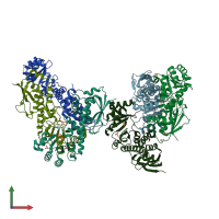 PDB entry 5huo coloured by chain, front view.