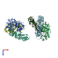 PDB entry 5huo coloured by chain, top view.
