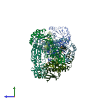 PDB entry 5hup coloured by chain, side view.