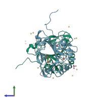 PDB 5hv0 coloured by chain and viewed from the side.