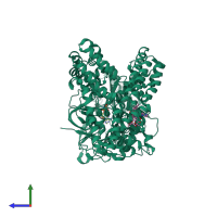 Monomeric assembly 1 of PDB entry 5hv1 coloured by chemically distinct molecules, side view.