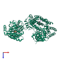 Monomeric assembly 1 of PDB entry 5hv1 coloured by chemically distinct molecules, top view.