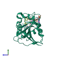 PDB entry 5hve coloured by chain, side view.