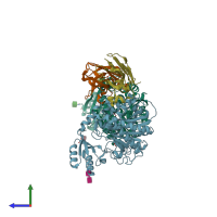 PDB entry 5hvg coloured by chain, side view.