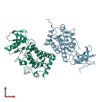 PDB entry 5hvj coloured by chain, front view.