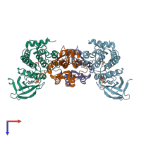 PDB entry 5hvk coloured by chain, top view.