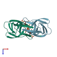 PDB entry 5hvp coloured by chain, top view.