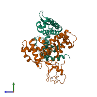 PDB entry 5hvq coloured by chain, side view.