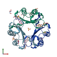 PDB entry 5hvt coloured by chain, front view.