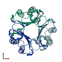 PDB entry 5hvv coloured by chain, front view.