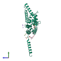 PDB entry 5hvx coloured by chain, side view.