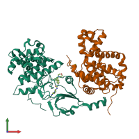 PDB entry 5hvy coloured by chain, front view.