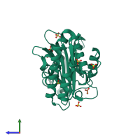 PDB entry 5hw3 coloured by chain, side view.