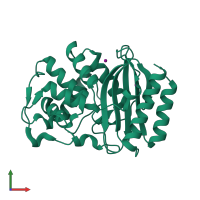 Monomeric assembly 3 of PDB entry 5hw5 coloured by chemically distinct molecules, front view.