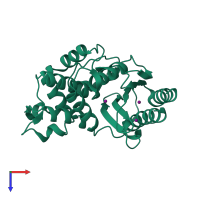Monomeric assembly 3 of PDB entry 5hw5 coloured by chemically distinct molecules, top view.