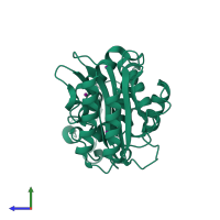 Monomeric assembly 4 of PDB entry 5hw5 coloured by chemically distinct molecules, side view.