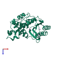 Monomeric assembly 4 of PDB entry 5hw5 coloured by chemically distinct molecules, top view.