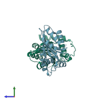 PDB entry 5hx4 coloured by chain, side view.