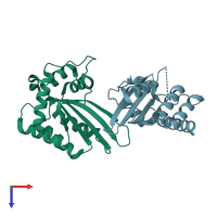 PDB entry 5hx4 coloured by chain, top view.