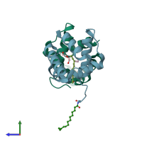 PDB entry 5hyb coloured by chain, side view.