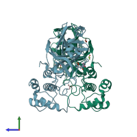 PDB entry 5hyo coloured by chain, side view.