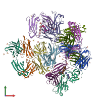 PDB entry 5hys coloured by chain, front view.