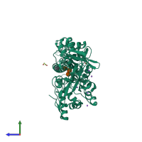 PDB entry 5hz7 coloured by chain, side view.