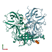 PDB entry 5hza coloured by chain, front view.