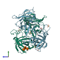 PDB entry 5hza coloured by chain, side view.