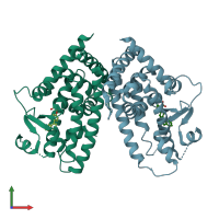 PDB entry 5hzc coloured by chain, front view.