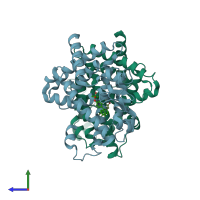 PDB entry 5hzc coloured by chain, side view.