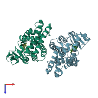 PDB entry 5hzc coloured by chain, top view.