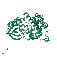 PDB entry 5hze coloured by chain, top view.