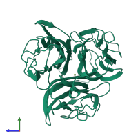 PDB entry 5hzf coloured by chain, side view.